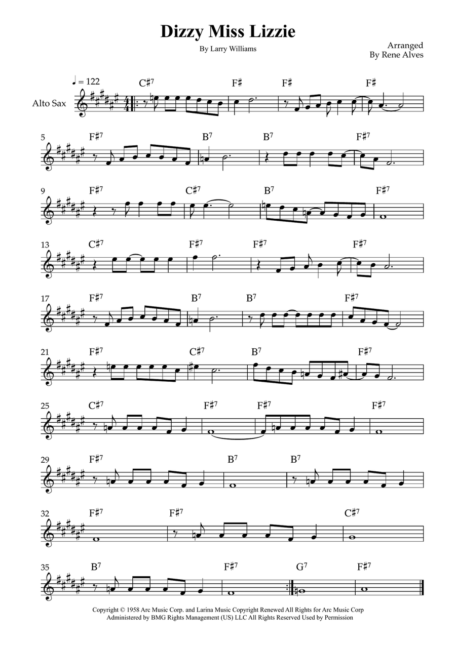 Dizzy Miss Lizzie Dizzy Miss Lizzie Alto Saxophone scores gallery preview page 1