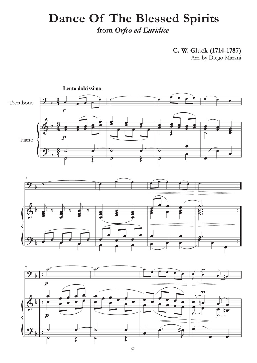 Dance of the Blessed Spirits for Trombone and Piano Piano scores gallery preview page 1