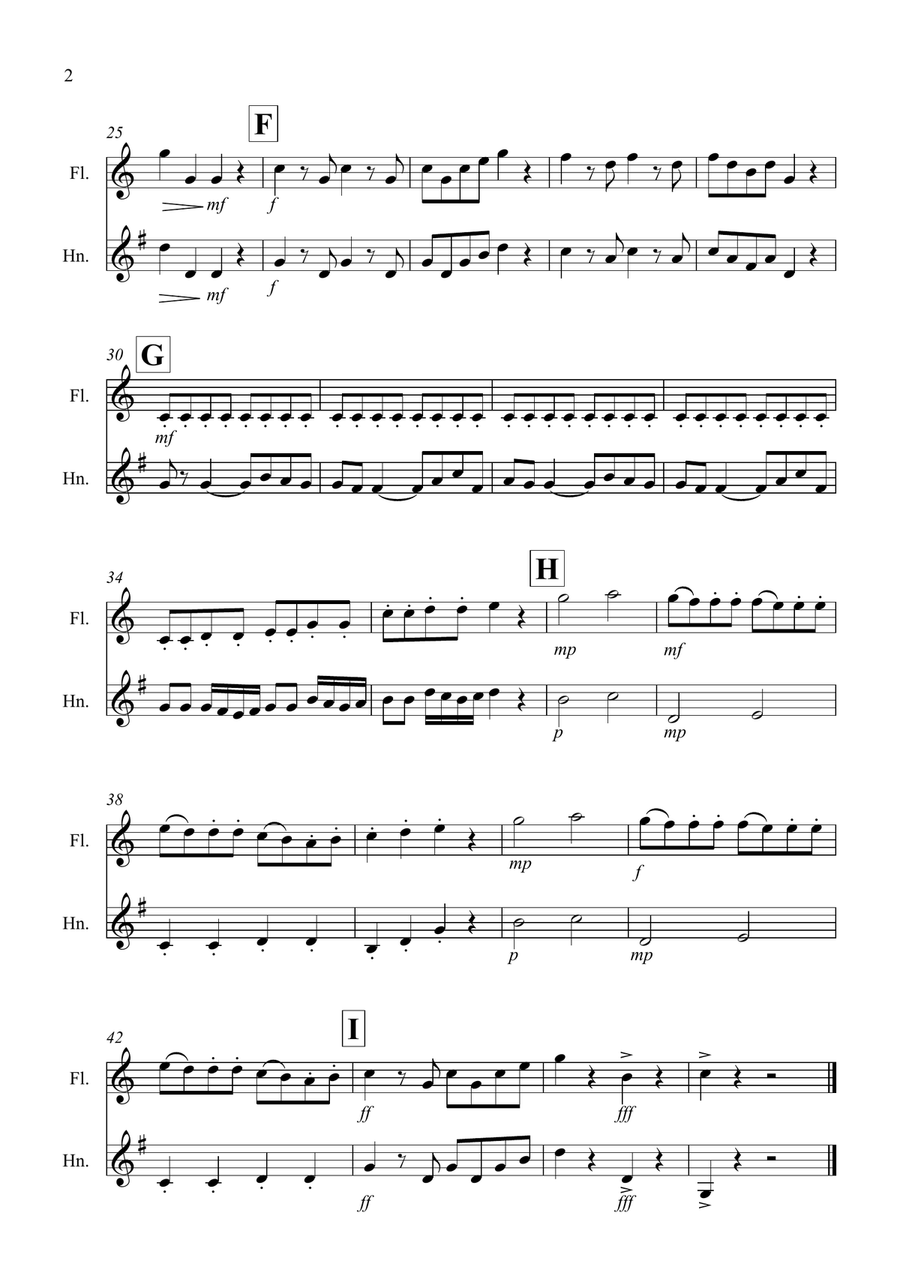 Eine Kleine Nachtmusik (1st Movement) for Flute and Horn Duet Woodwind Duet scores gallery preview page 2