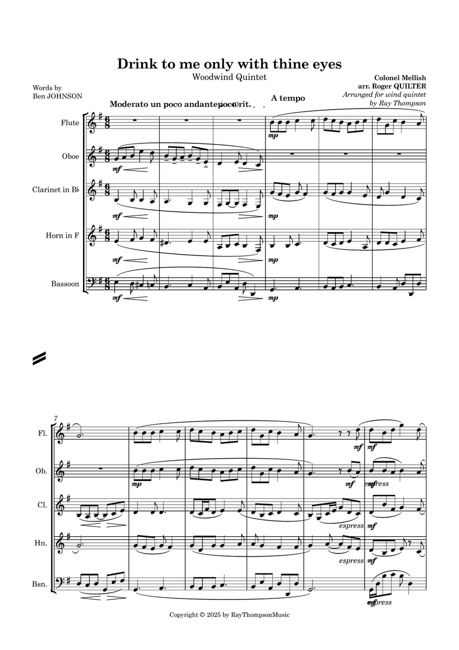 Quilter: Drink to me only with thine eyes Woodwind Quintet scores gallery preview page 2