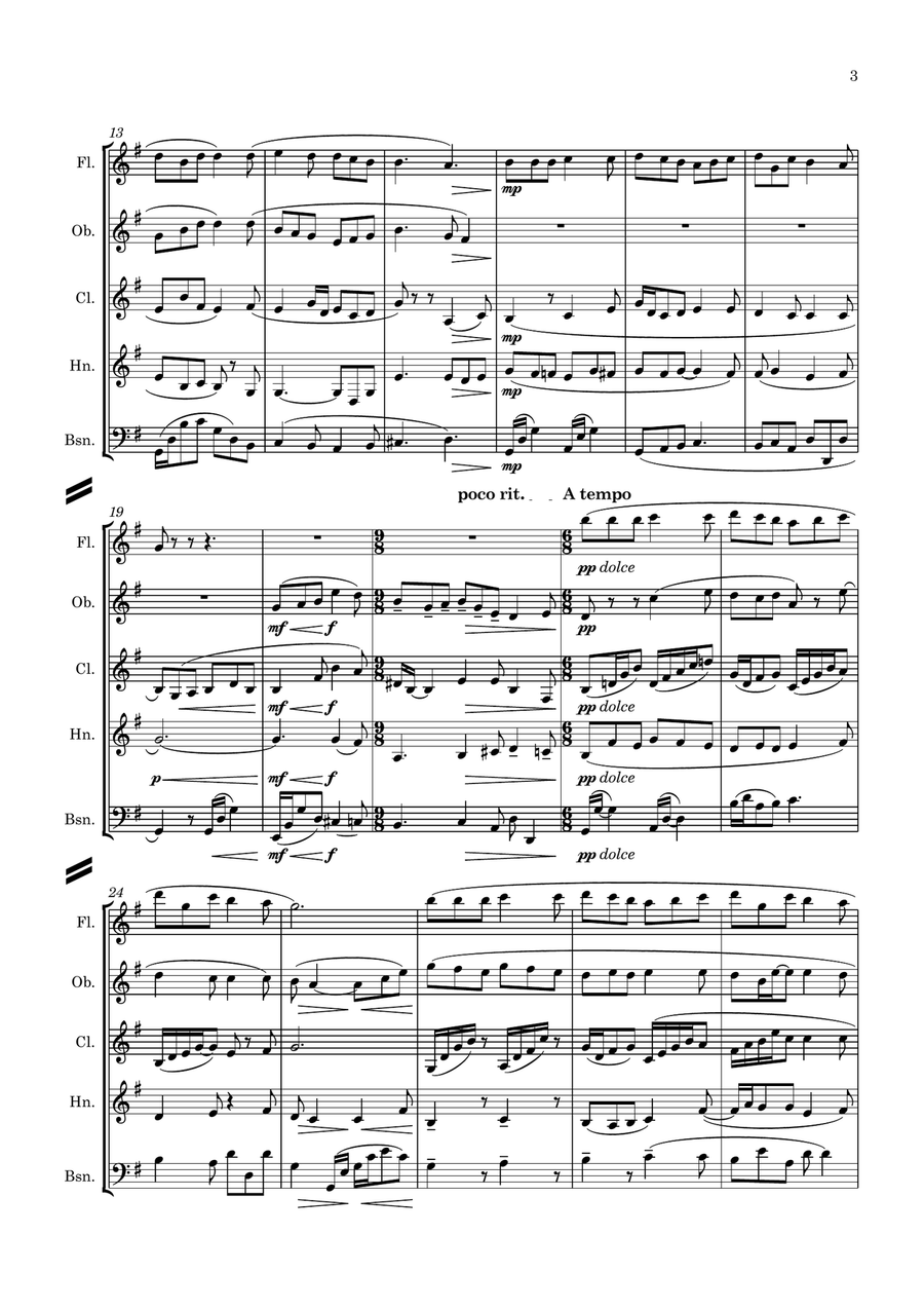 Quilter: Drink to me only with thine eyes Woodwind Quintet scores gallery preview page 3