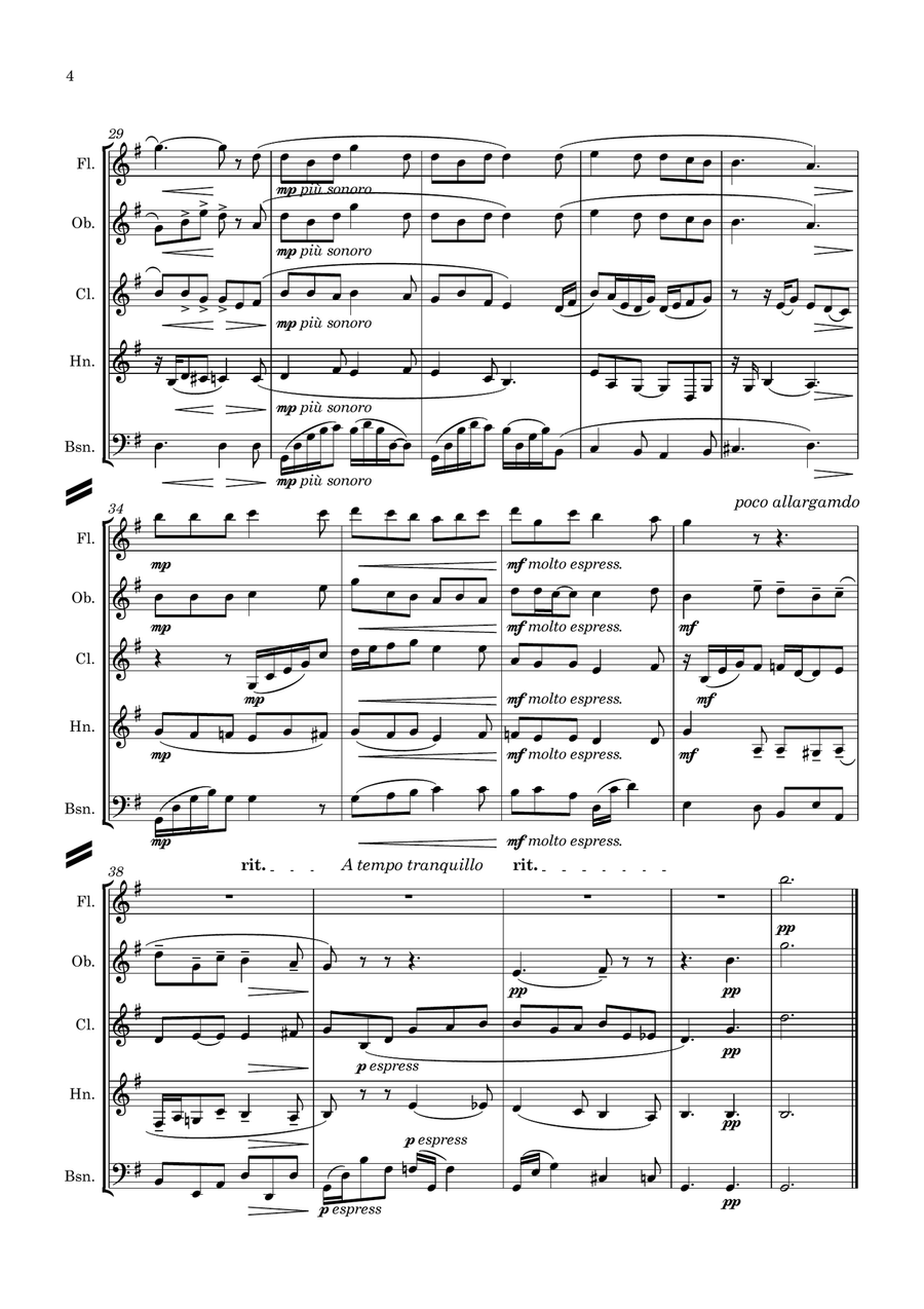 Quilter: Drink to me only with thine eyes Woodwind Quintet scores gallery preview page 4