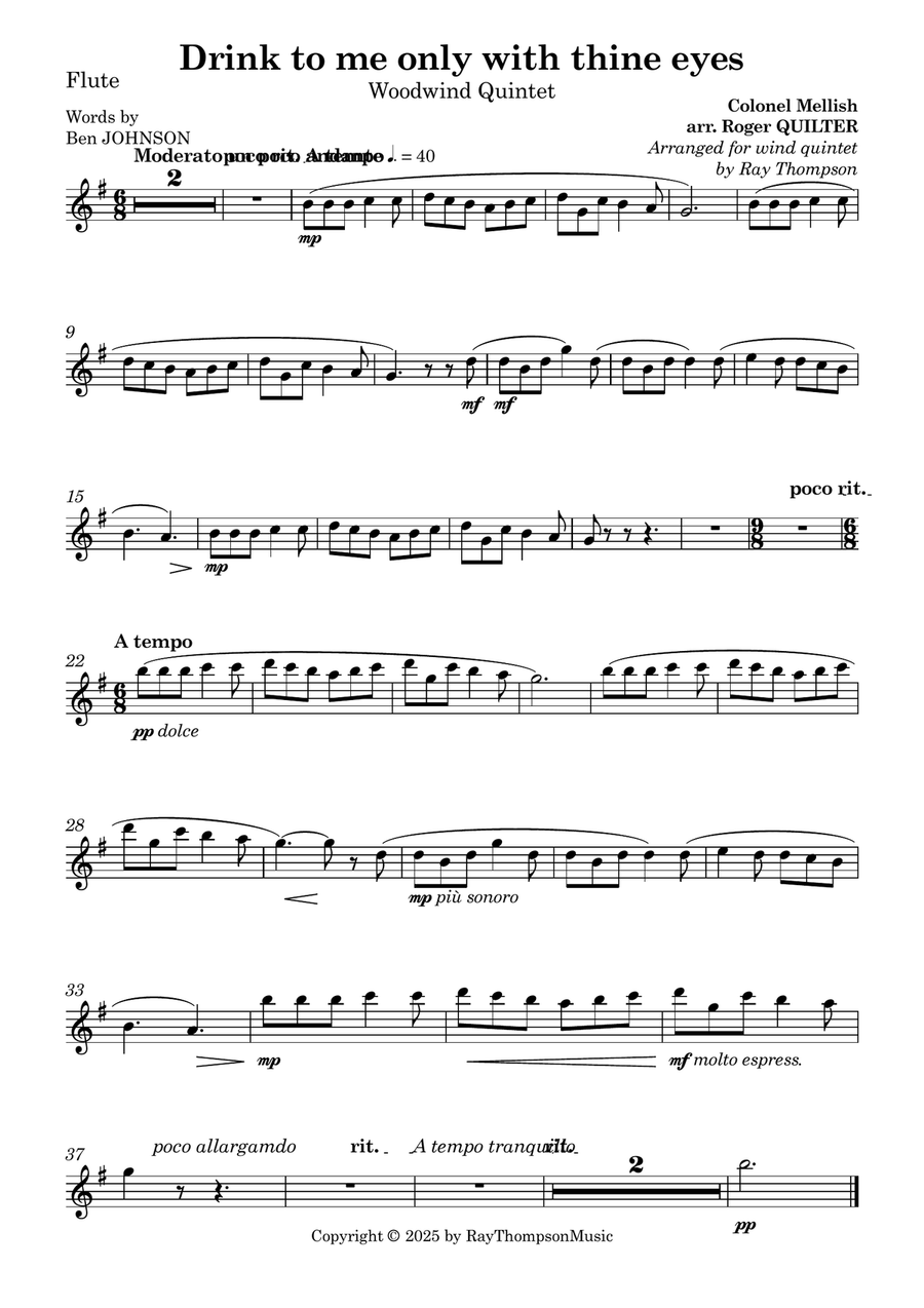 Quilter: Drink to me only with thine eyes Woodwind Quintet scores gallery preview page 5