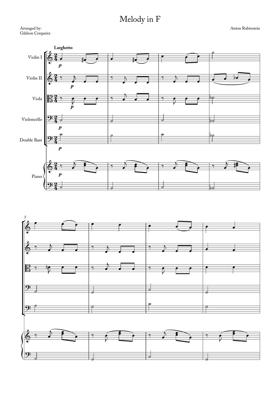 Melody in F Melody in F String Orchestra scores gallery preview page 1