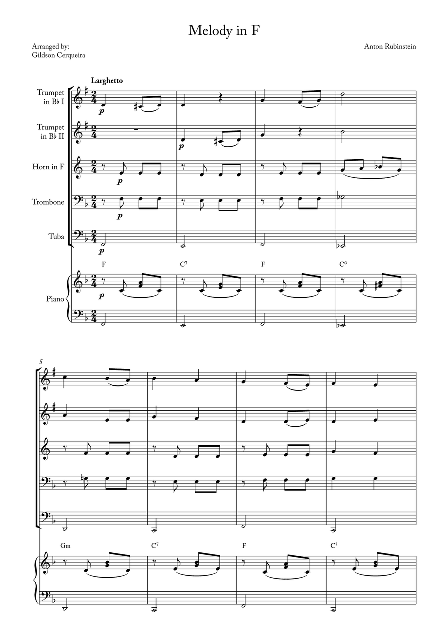 Melody in F Melody in F Brass Quintet scores gallery preview page 1