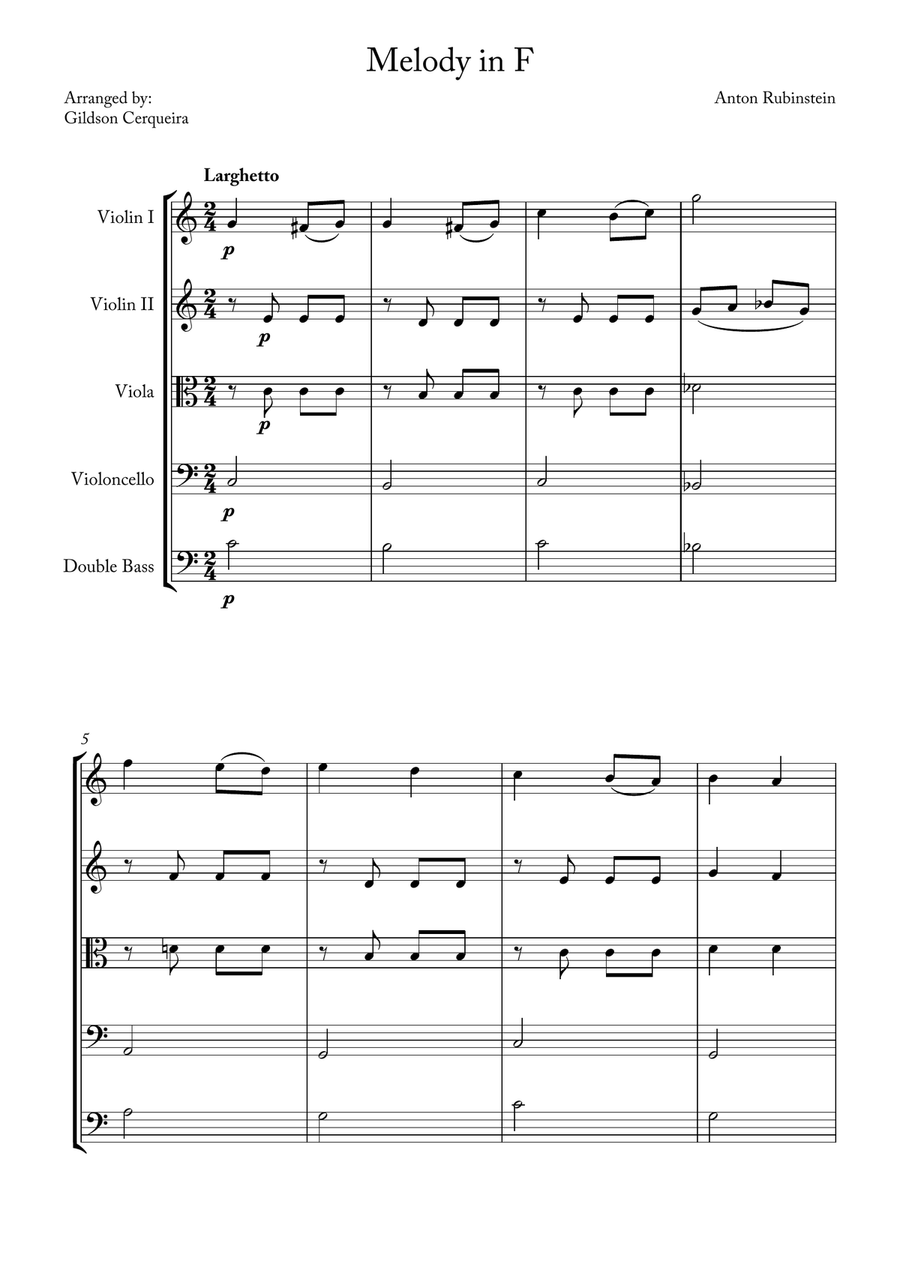Melody in F Melody in F String Orchestra scores gallery preview page 1