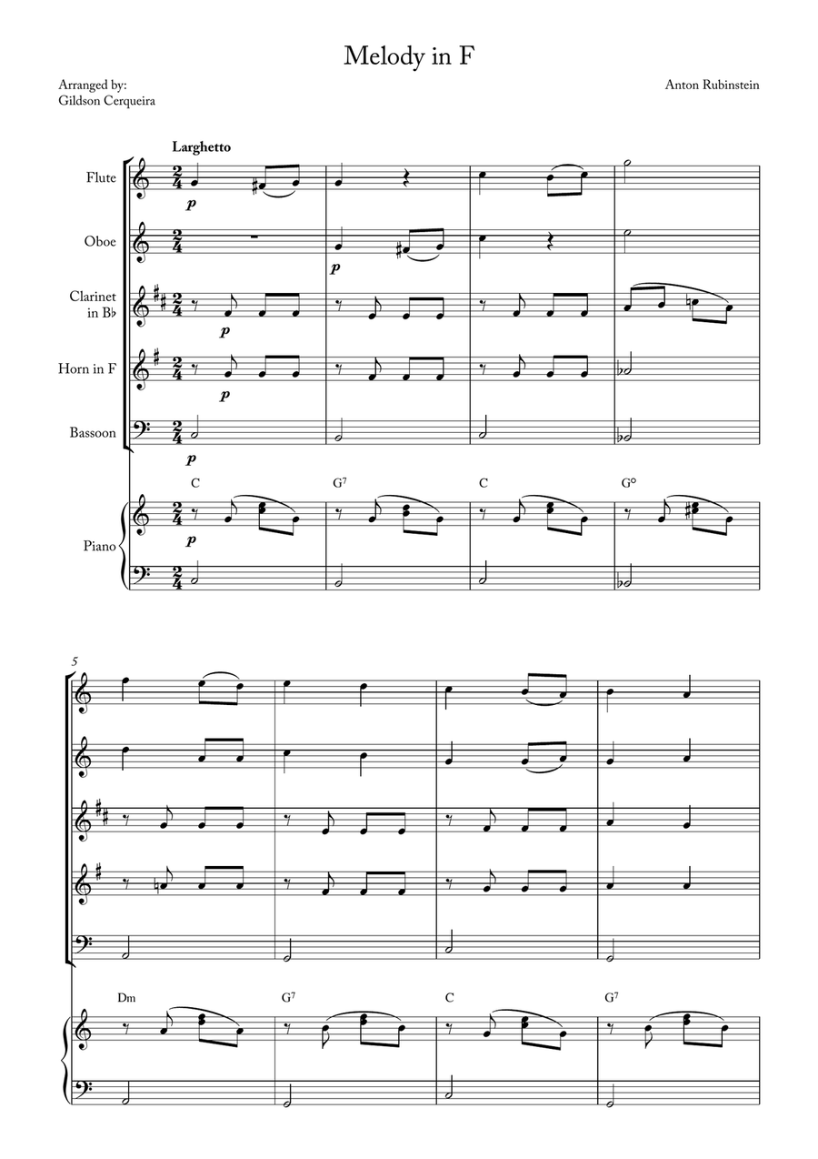 Melody in F Melody in F Woodwind Quintet scores gallery preview page 1