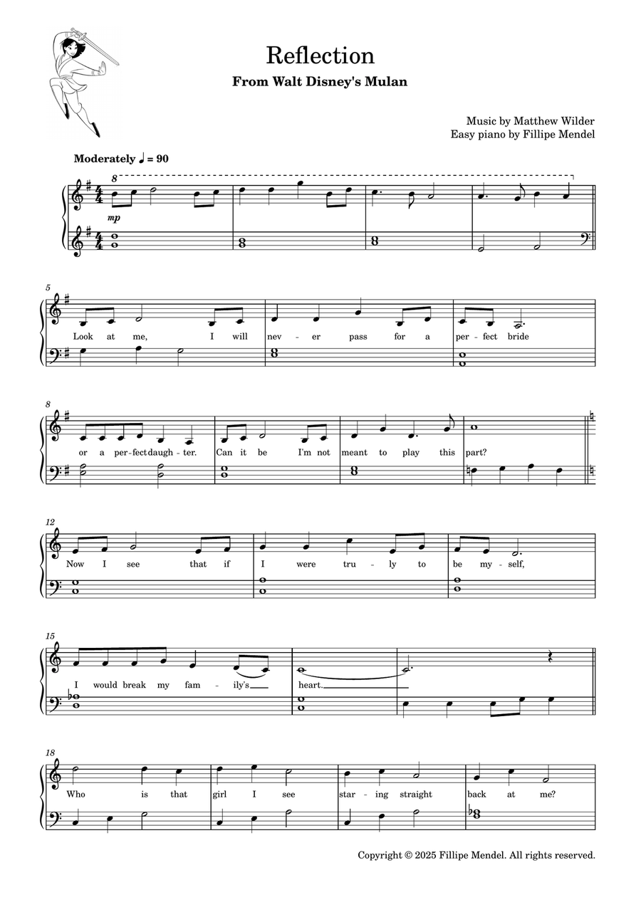 Reflection from Mulan (easy piano) Piano, Vocal scores gallery preview page 1