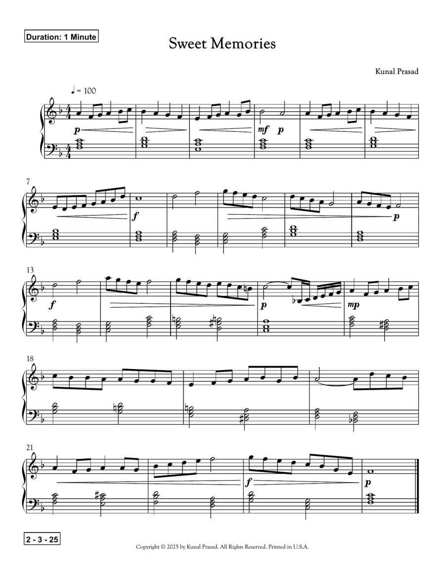 Sweet Memories Sweet Memories Easy Piano scores gallery preview page 1