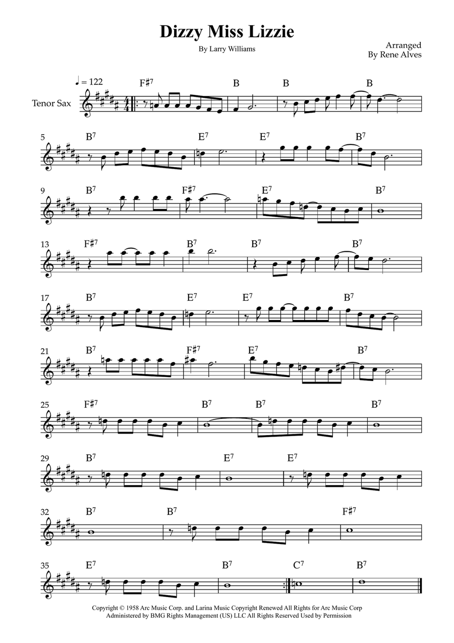 Dizzy Miss Lizzie Dizzy Miss Lizzie Tenor Saxophone scores gallery preview page 1