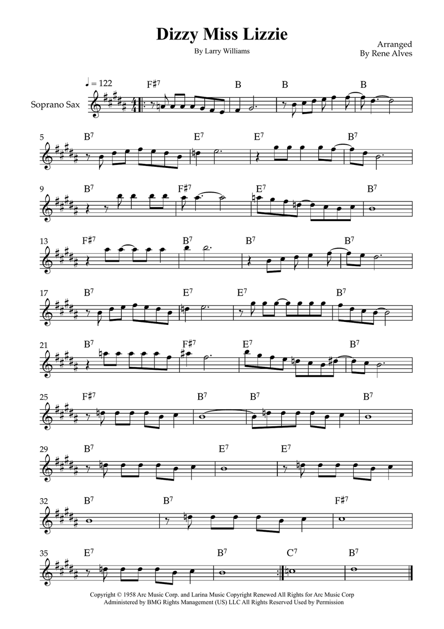 Dizzy Miss Lizzie Dizzy Miss Lizzie Soprano Saxophone scores gallery preview page 1