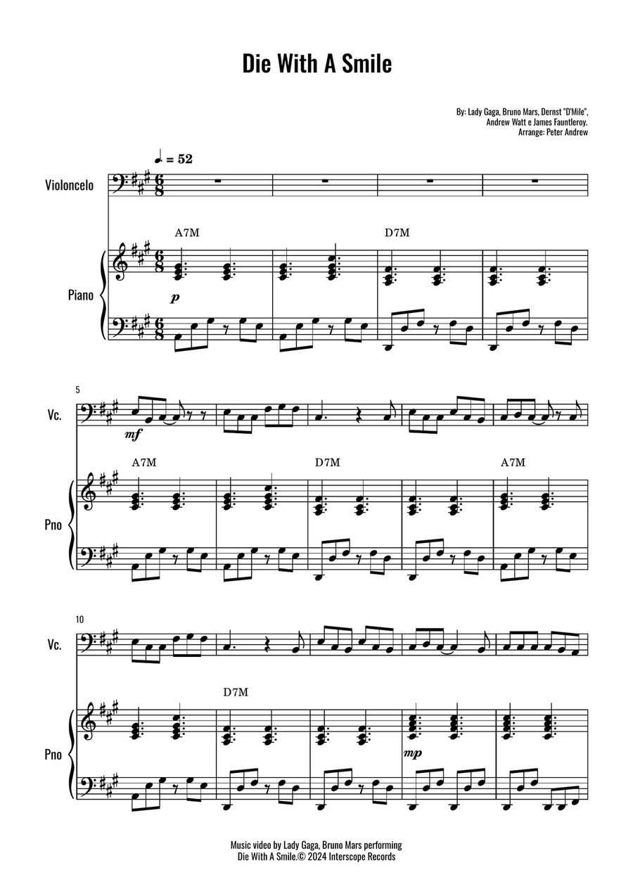 Die With A Smile Viola scores gallery preview page 1