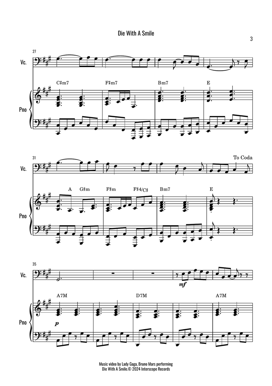 Die With A Smile Viola scores gallery preview page 3