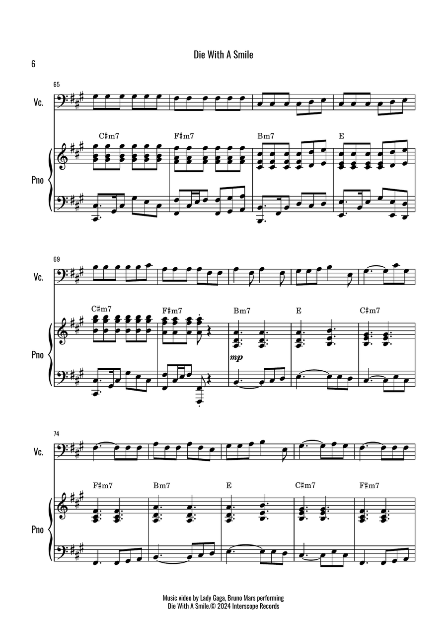 Die With A Smile Viola scores gallery preview page 6