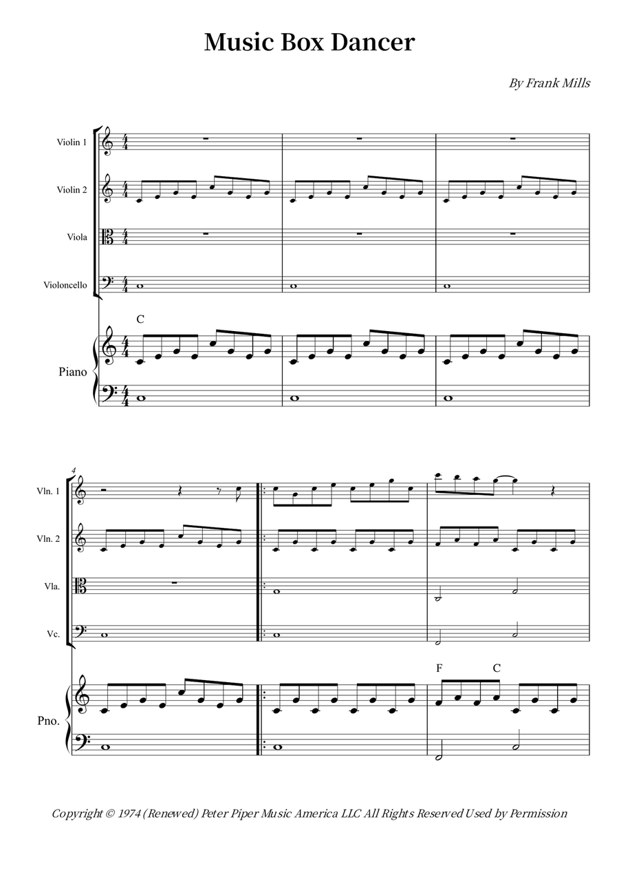 Music Box Dancer Music Box Dancer String Quartet scores gallery preview page 1