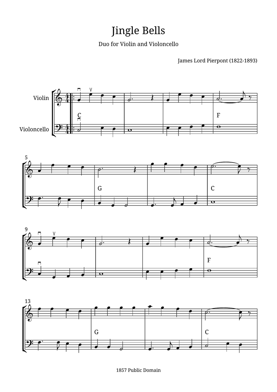 Jingle Bells Jingle Bells String Duet scores gallery preview page 1