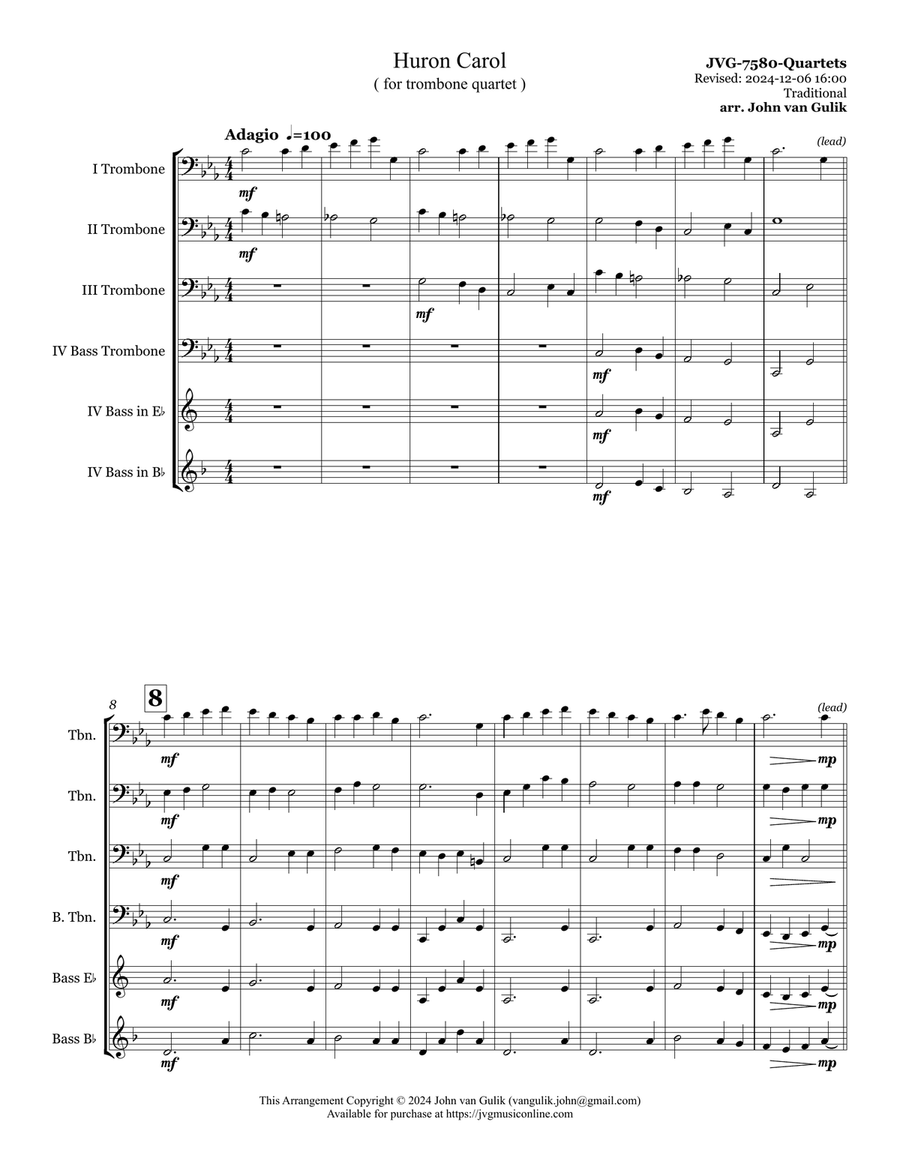 Huron Carol Huron Carol Brass Quartet scores gallery preview page 2