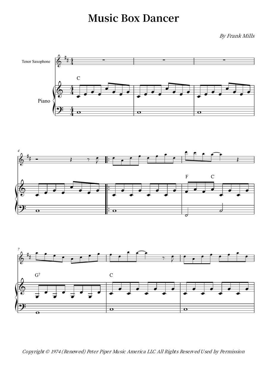 Music Box Dancer Music Box Dancer Tenor Saxophone scores gallery preview page 1