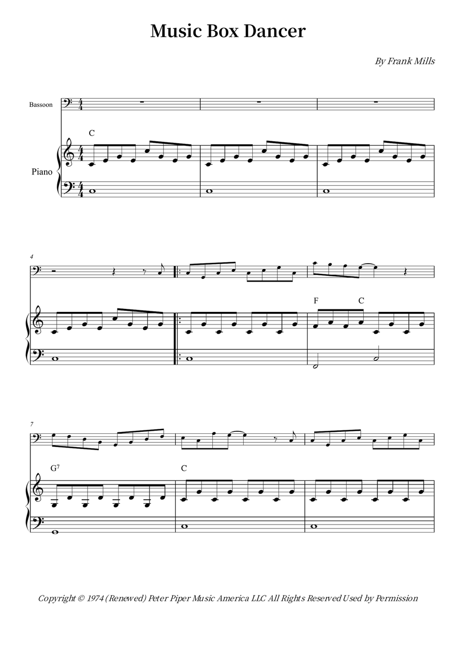 Music Box Dancer Music Box Dancer Bassoon scores gallery preview page 1
