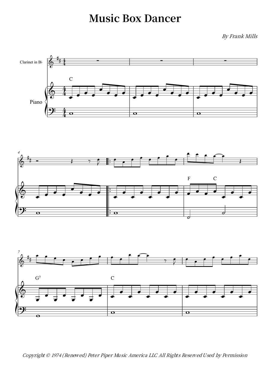 Music Box Dancer Music Box Dancer B-Flat Clarinet scores gallery preview page 1