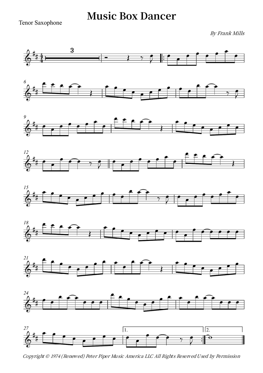 Music Box Dancer Music Box Dancer Tenor Saxophone scores gallery preview page 1
