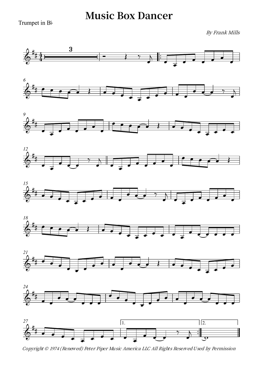 Music Box Dancer Music Box Dancer B-Flat Trumpet scores gallery preview page 1
