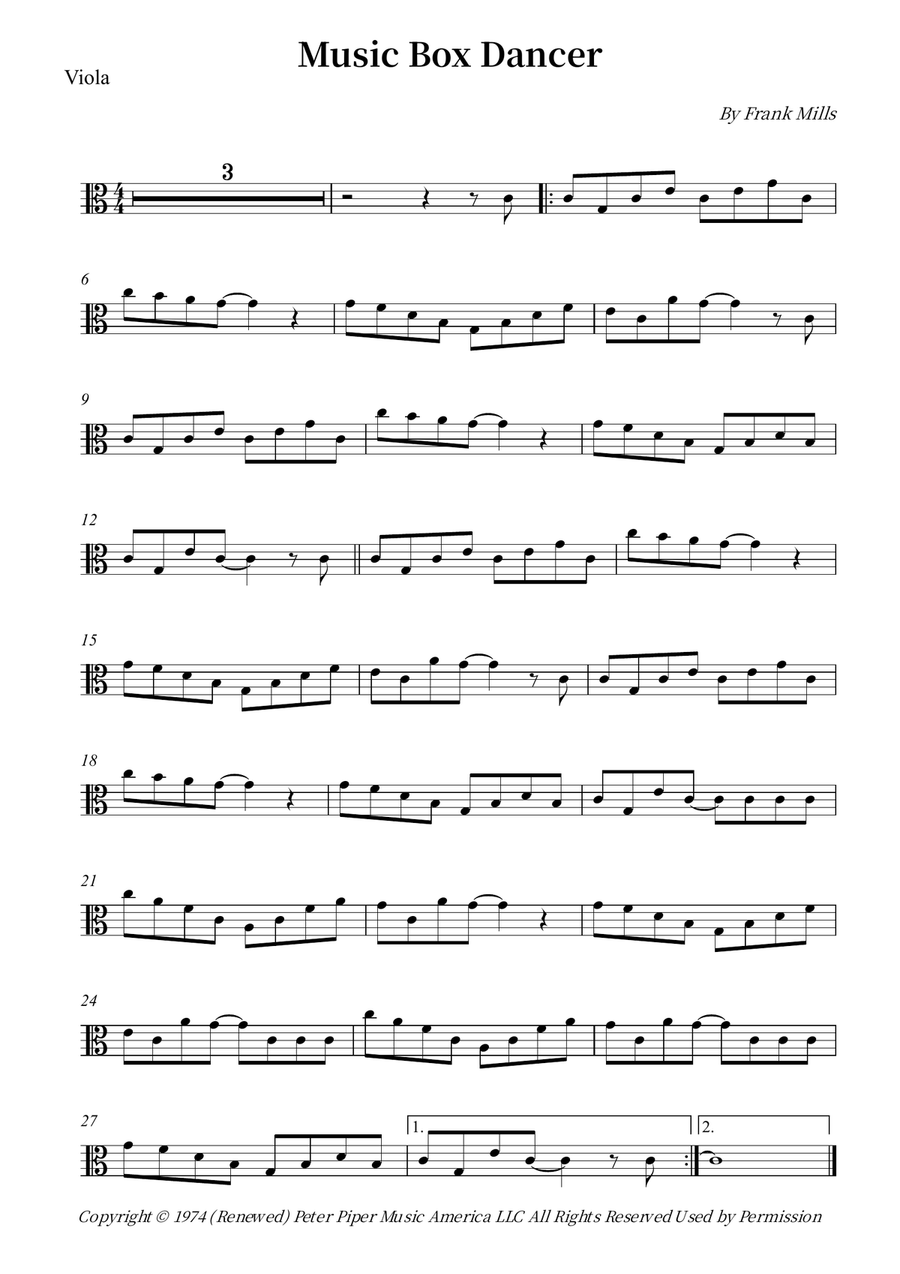 Music Box Dancer Music Box Dancer Viola Solo scores gallery preview page 1