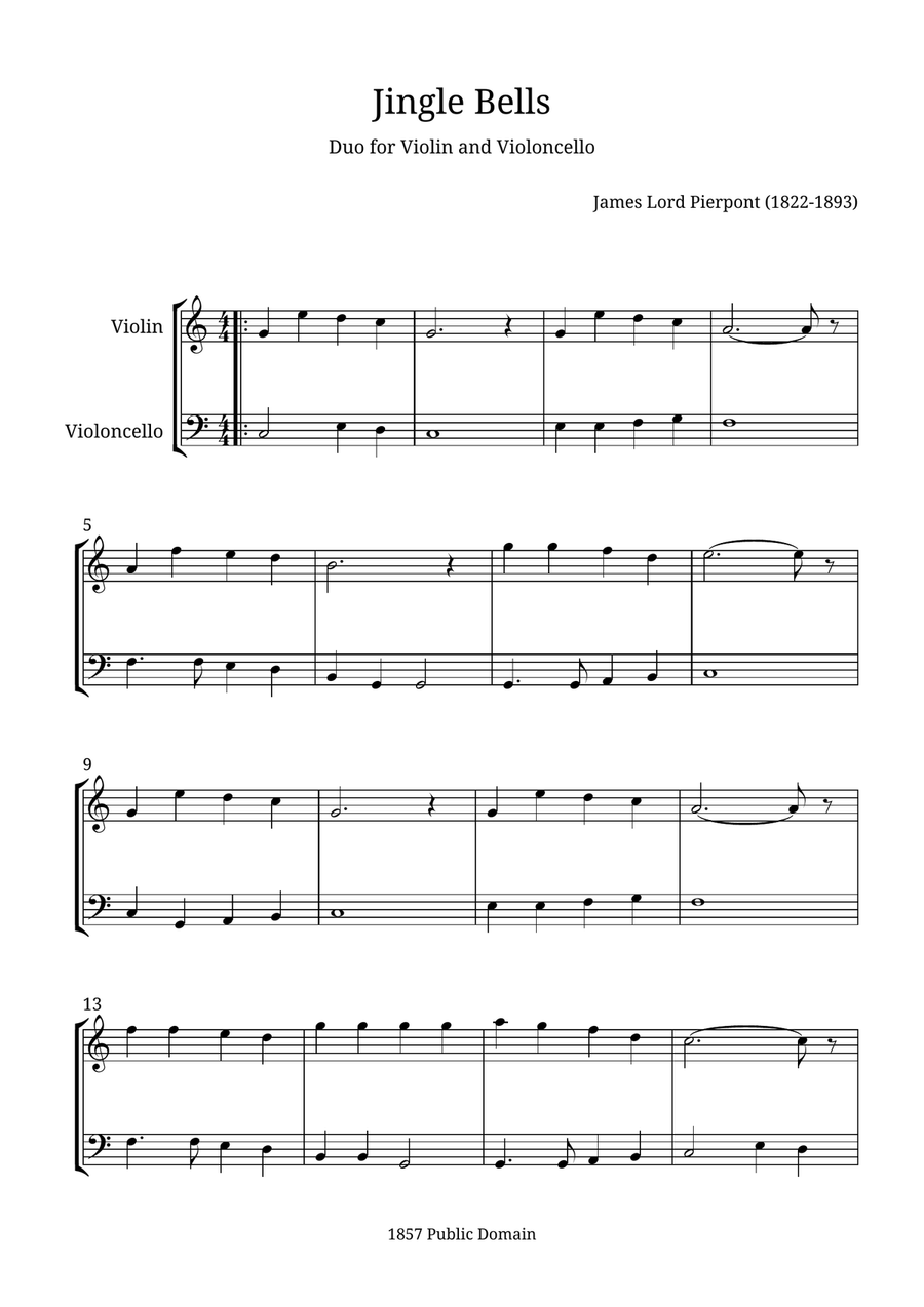 Jingle Bells Jingle Bells String Duet scores gallery preview page 1