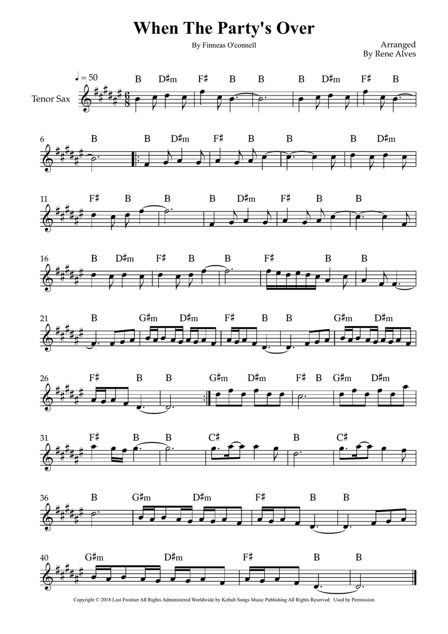 When The Party's Over When The Party's Over Tenor Saxophone scores gallery preview page 1