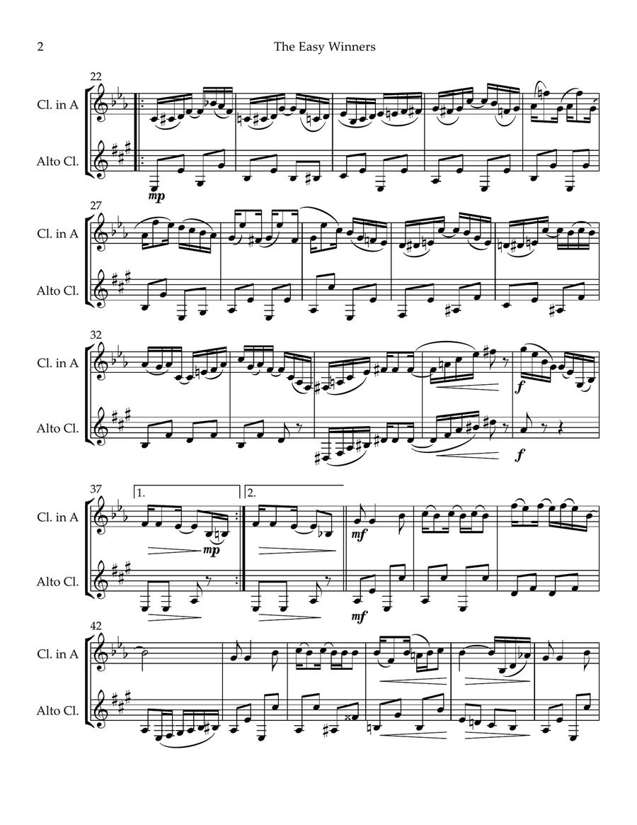 Two Joplin Rags (Clarinet in A and Alto Clarinet) Clarinet Duet scores gallery preview page 2