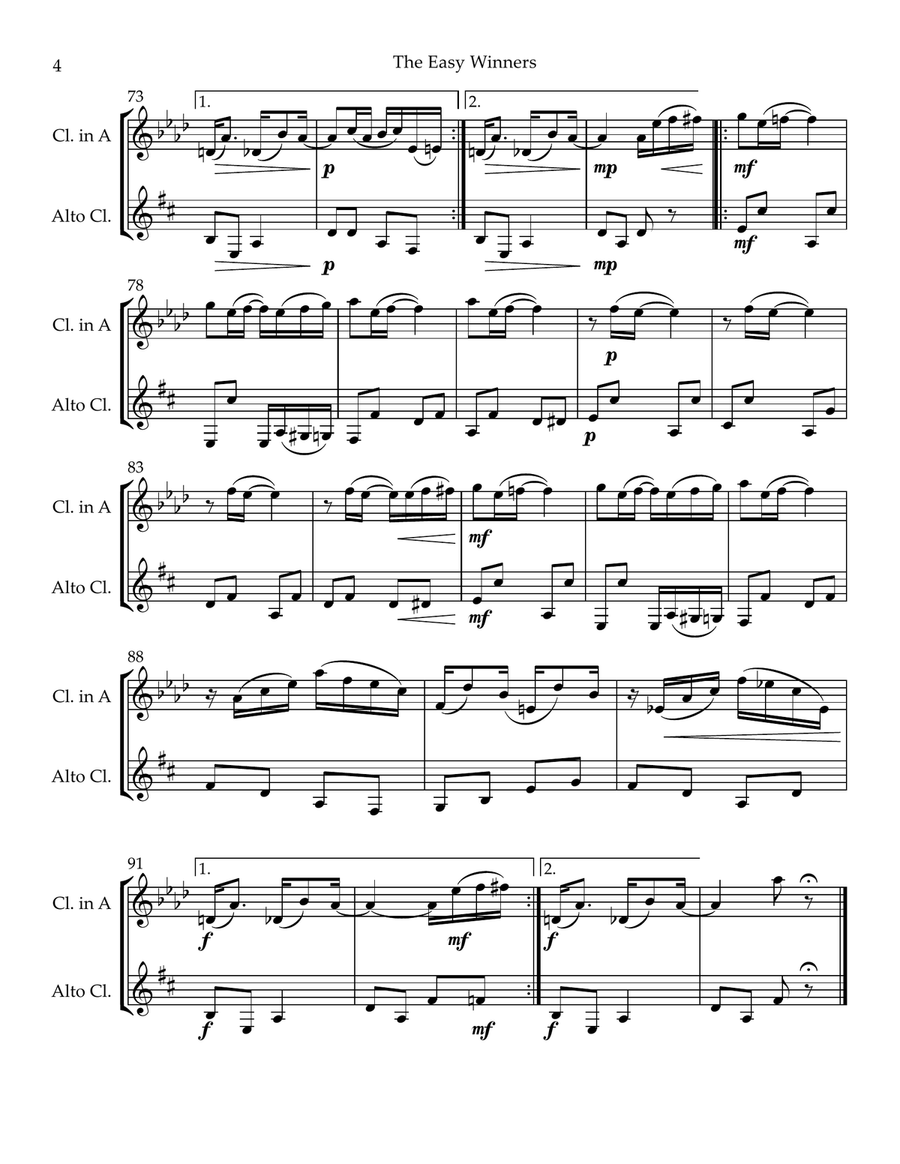 Two Joplin Rags (Clarinet in A and Alto Clarinet) Clarinet Duet scores gallery preview page 4