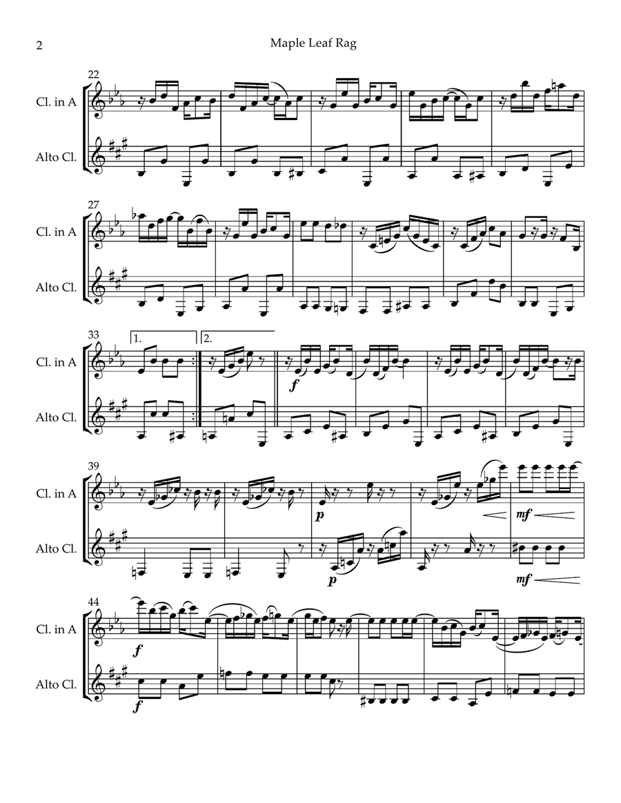 Two Joplin Rags (Clarinet in A and Alto Clarinet) Clarinet Duet scores gallery preview page 6