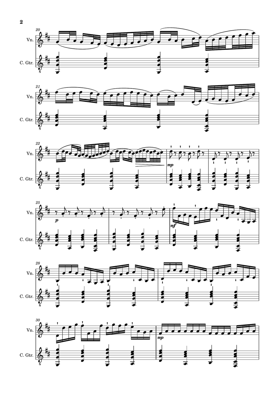 Canon in D Major, P.37; T.337. Arranged for Violin and Guitar. String Duet scores gallery preview page 2