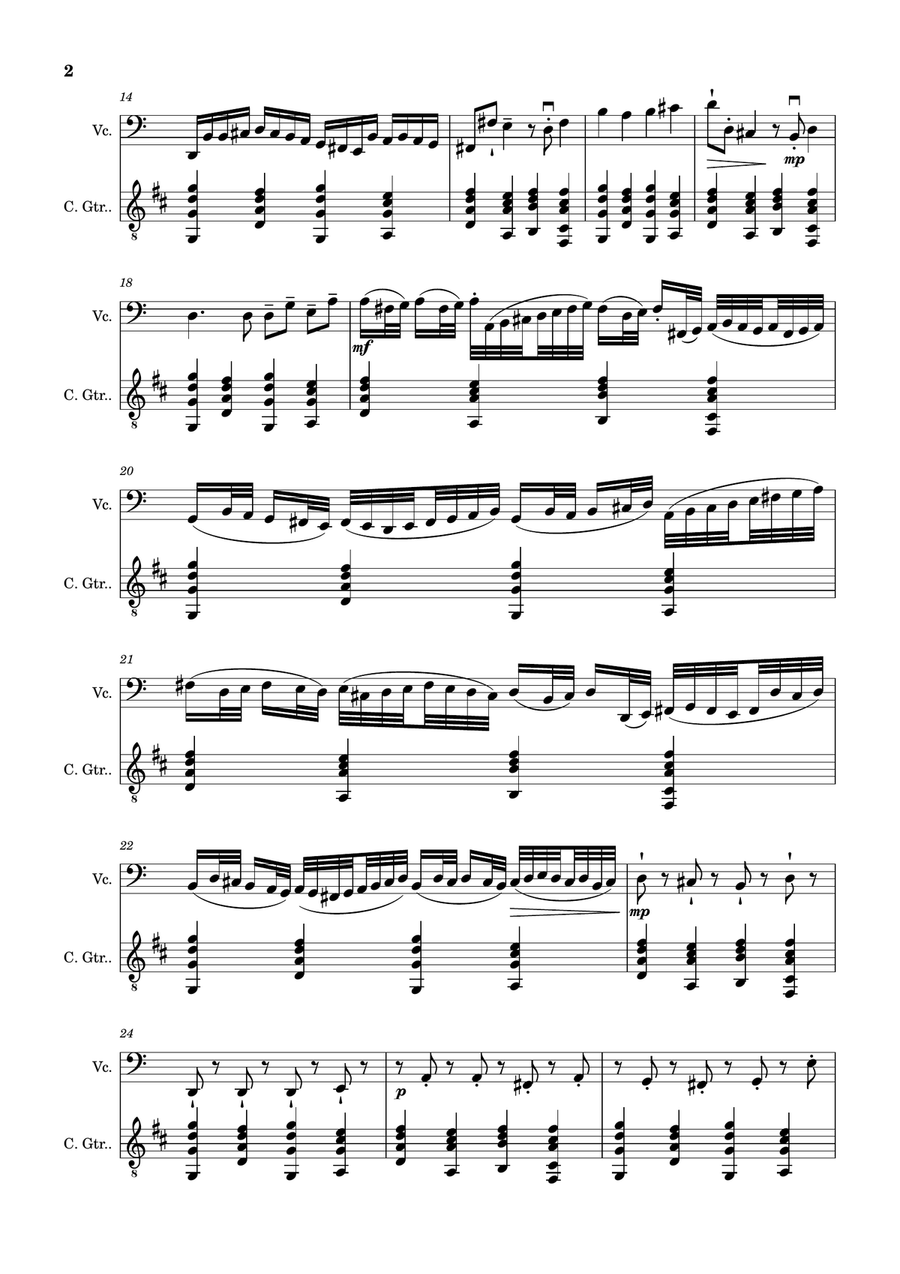 Canon in D Major, P.37; T.337. Arranged for Cello and Guitar String Duet scores gallery preview page 2