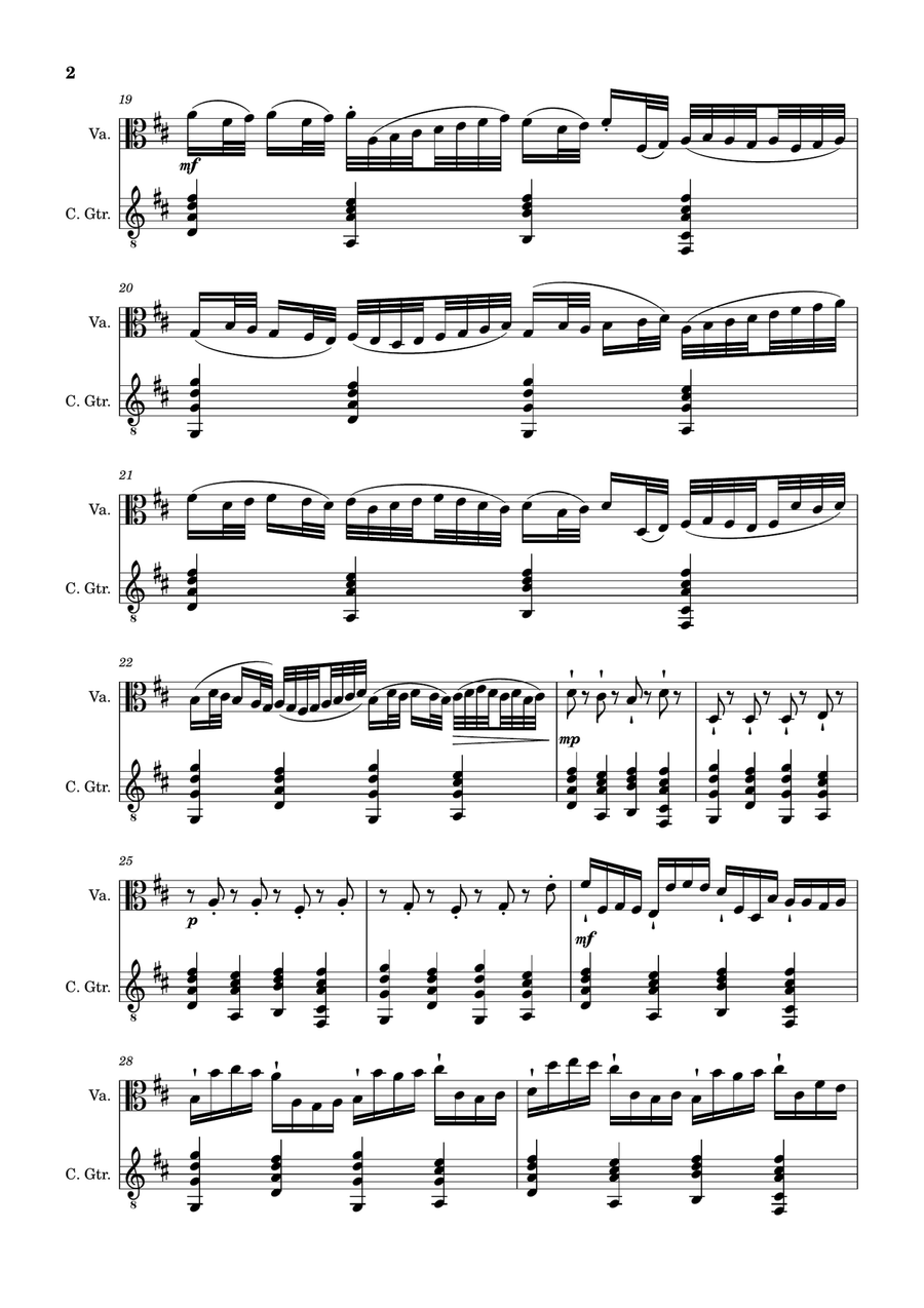 Canon in D Major, P.37; T.337. Arranged for Viola and Guitar. String Duet scores gallery preview page 2