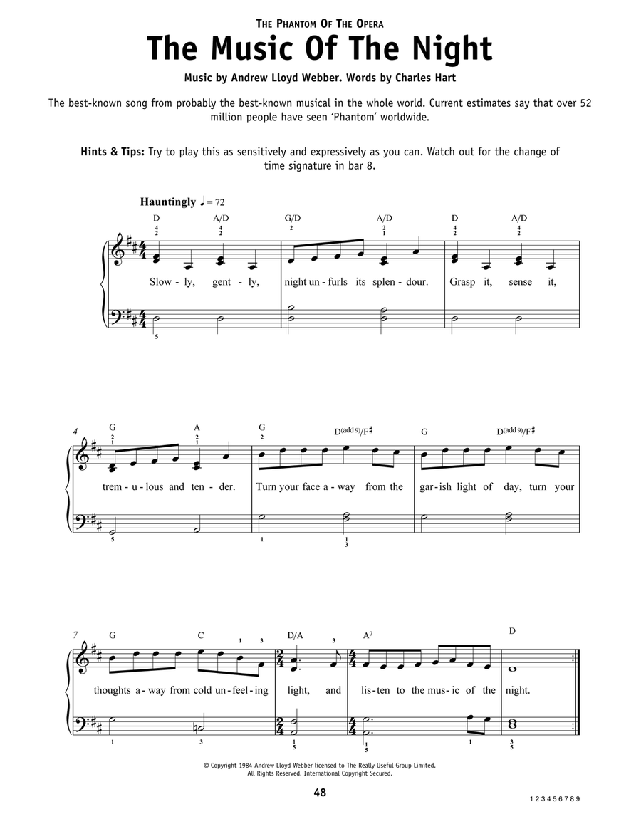 The Music Of The Night (from The Phantom Of The Opera) Easy Piano scores gallery preview page 1