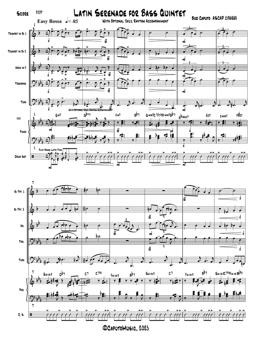 Latin Serenade for Brass Quintet w/Optional Drum Set and Piano Brass Ensemble scores gallery preview page 2