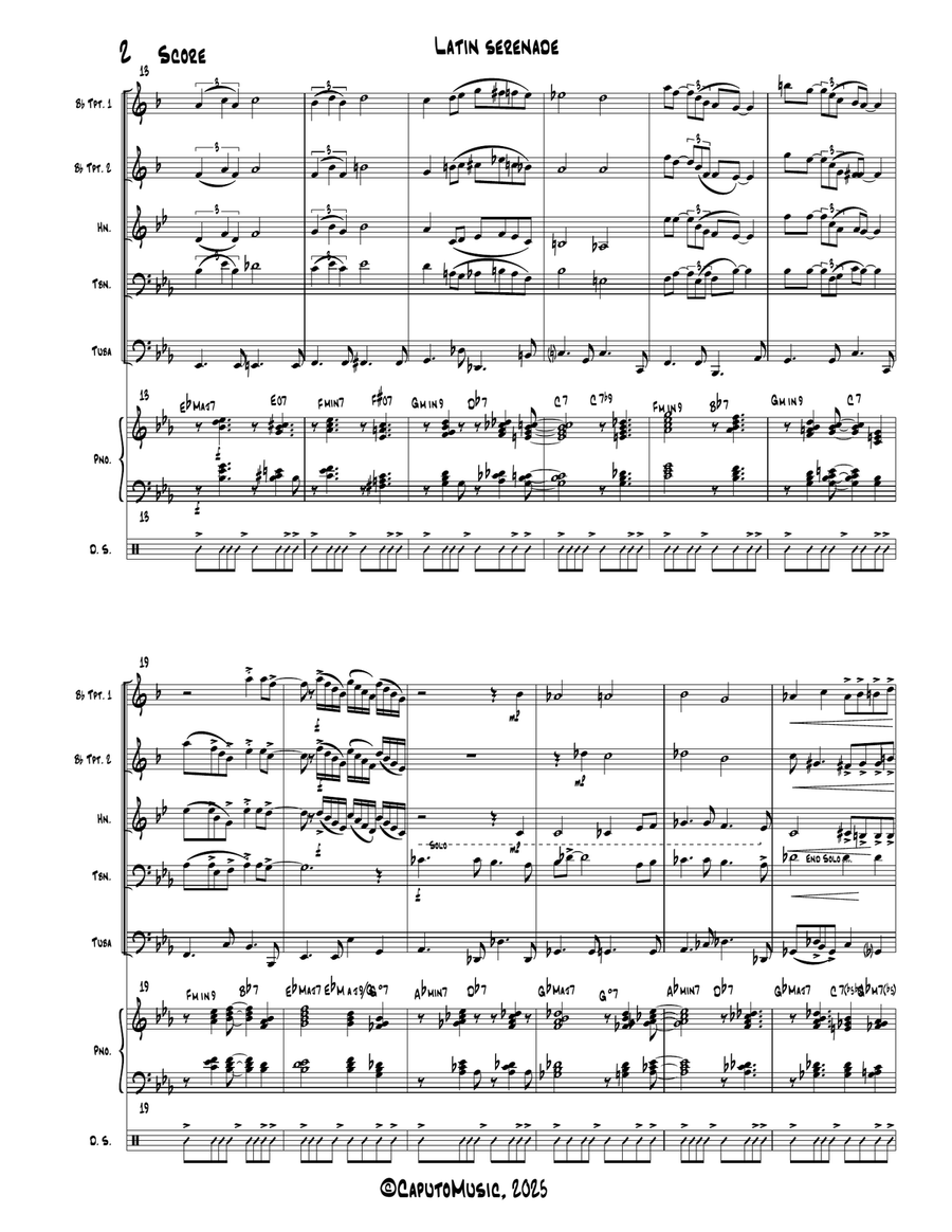 Latin Serenade for Brass Quintet w/Optional Drum Set and Piano Brass Ensemble scores gallery preview page 3