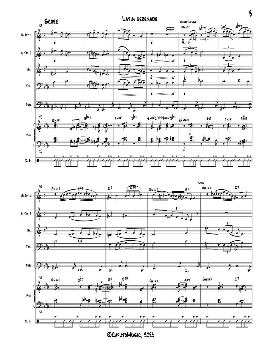 Latin Serenade for Brass Quintet w/Optional Drum Set and Piano Brass Ensemble scores gallery preview page 4