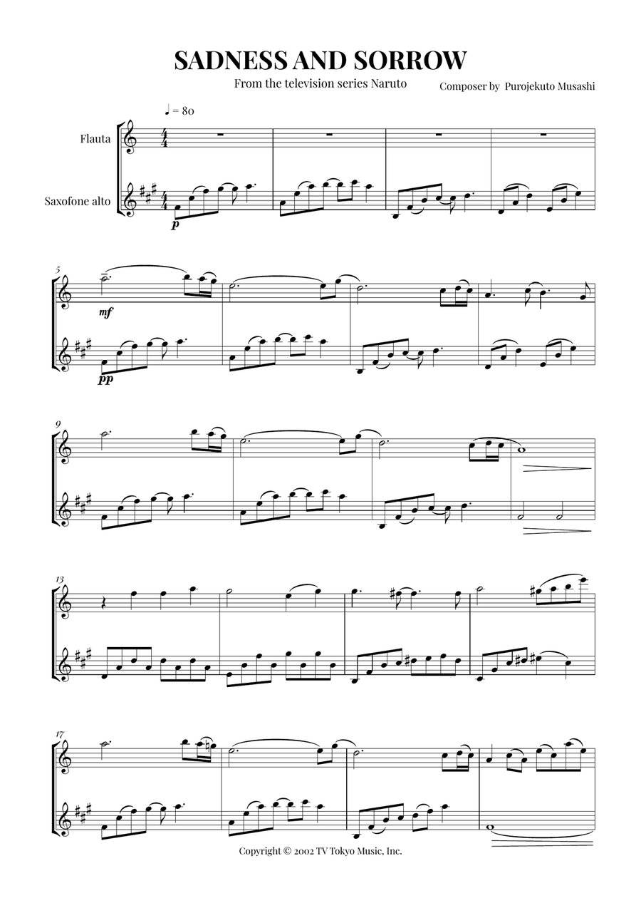 Sadness And Sorrow Sadness And Sorrow Woodwind Duet scores gallery preview page 1