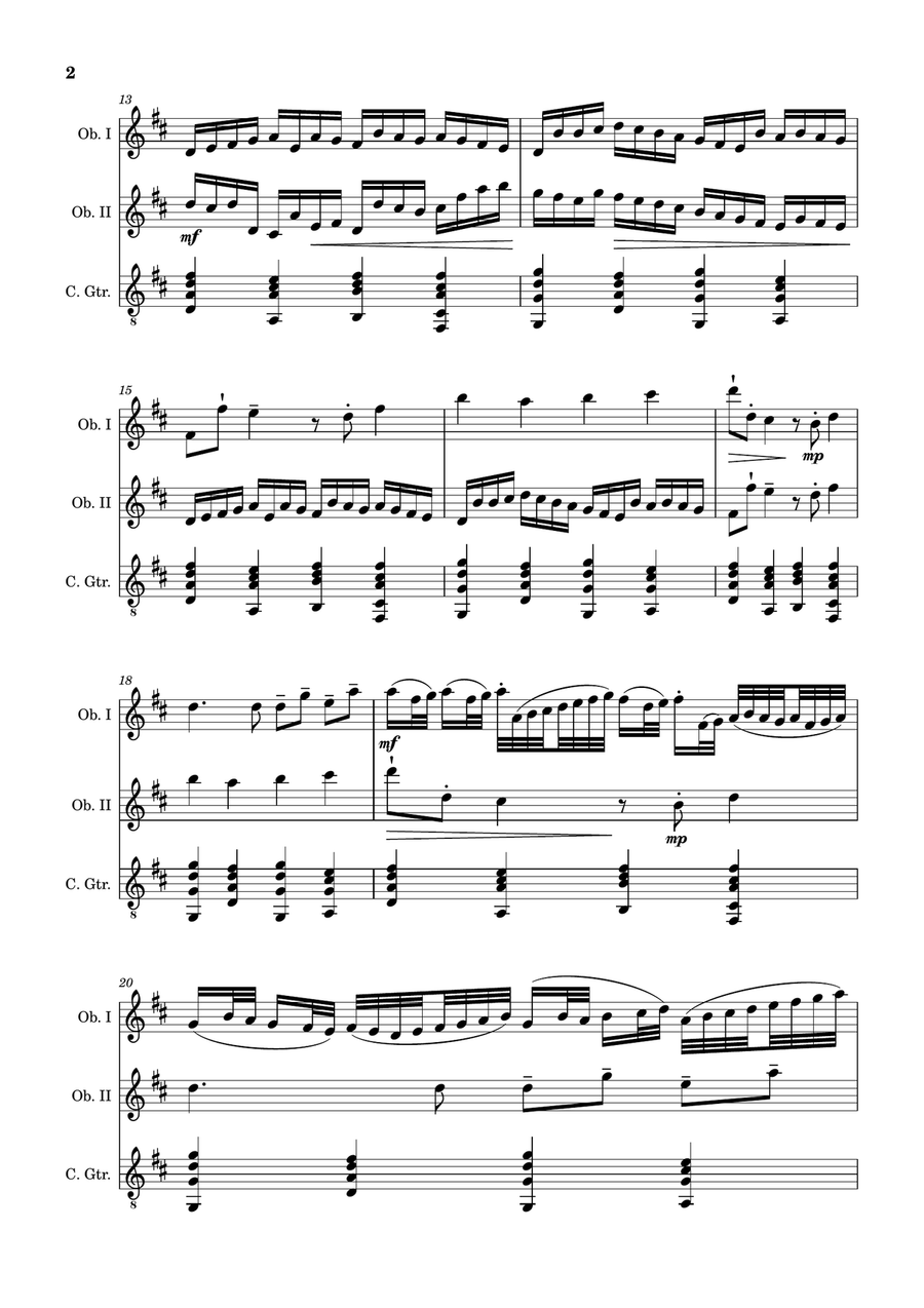 Canon in D Major, P.37; T.337. Oboe Duet and Guitar. Score and Parts Chamber Music scores gallery preview page 2