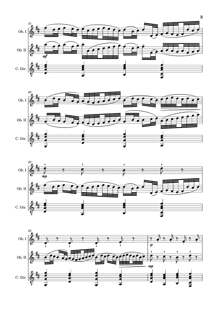 Canon in D Major, P.37; T.337. Oboe Duet and Guitar. Score and Parts Chamber Music scores gallery preview page 3