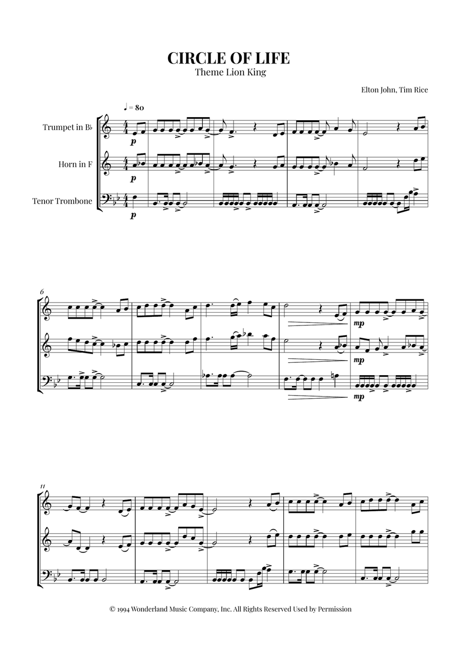 Circle Of Life Circle Of Life Brass Trio scores gallery preview page 1