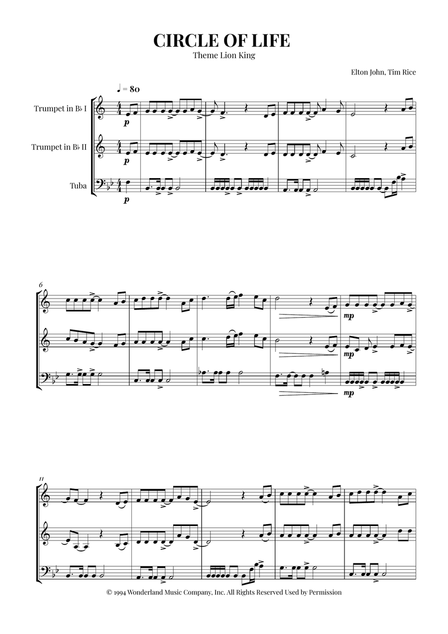 Circle Of Life Circle Of Life Brass Ensemble scores gallery preview page 1