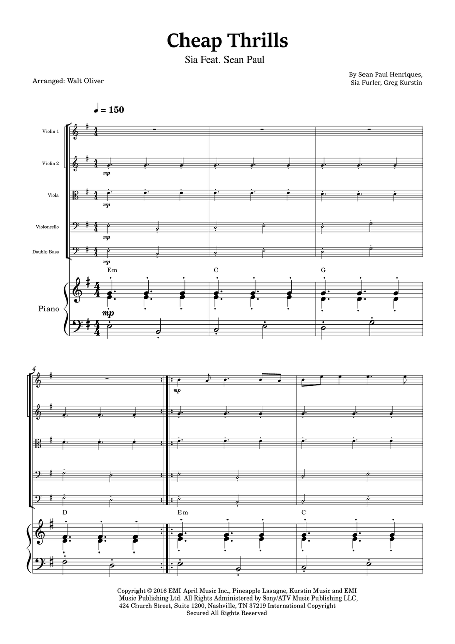 Cheap Thrills (Feat. Sean Paul) String Orchestra scores gallery preview page 1