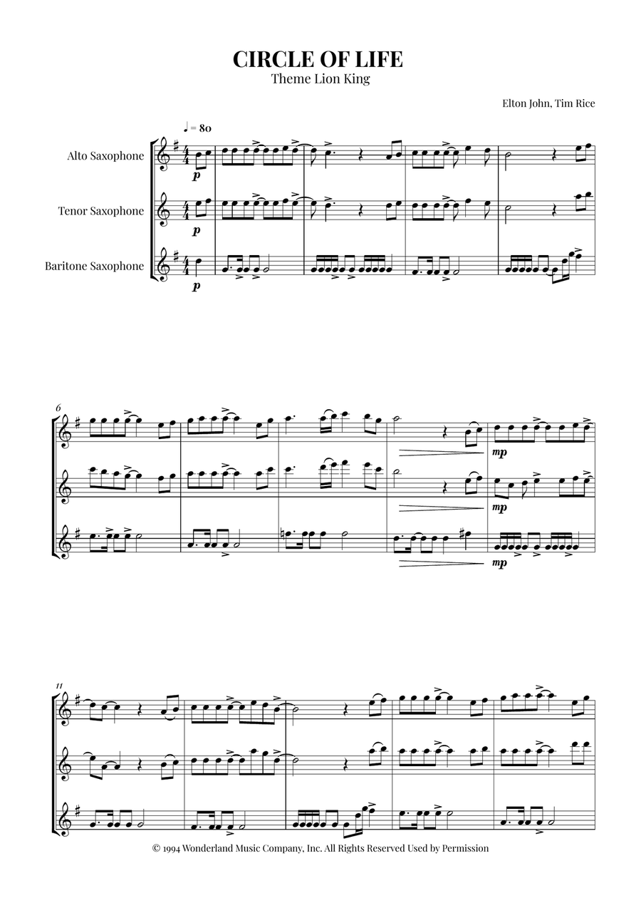 Circle Of Life Woodwind Trio scores gallery preview page 1