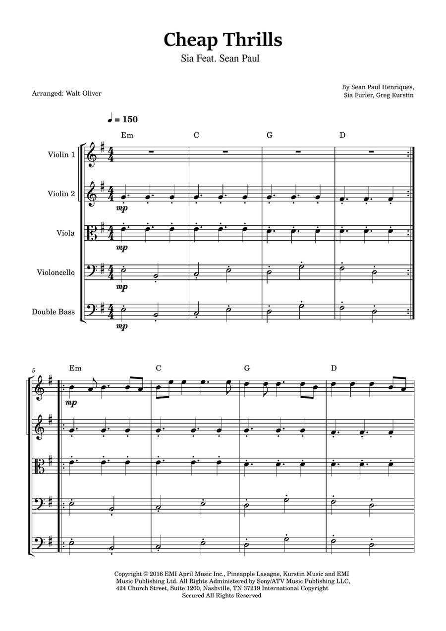 Cheap Thrills (Feat. Sean Paul) String Orchestra scores gallery preview page 1