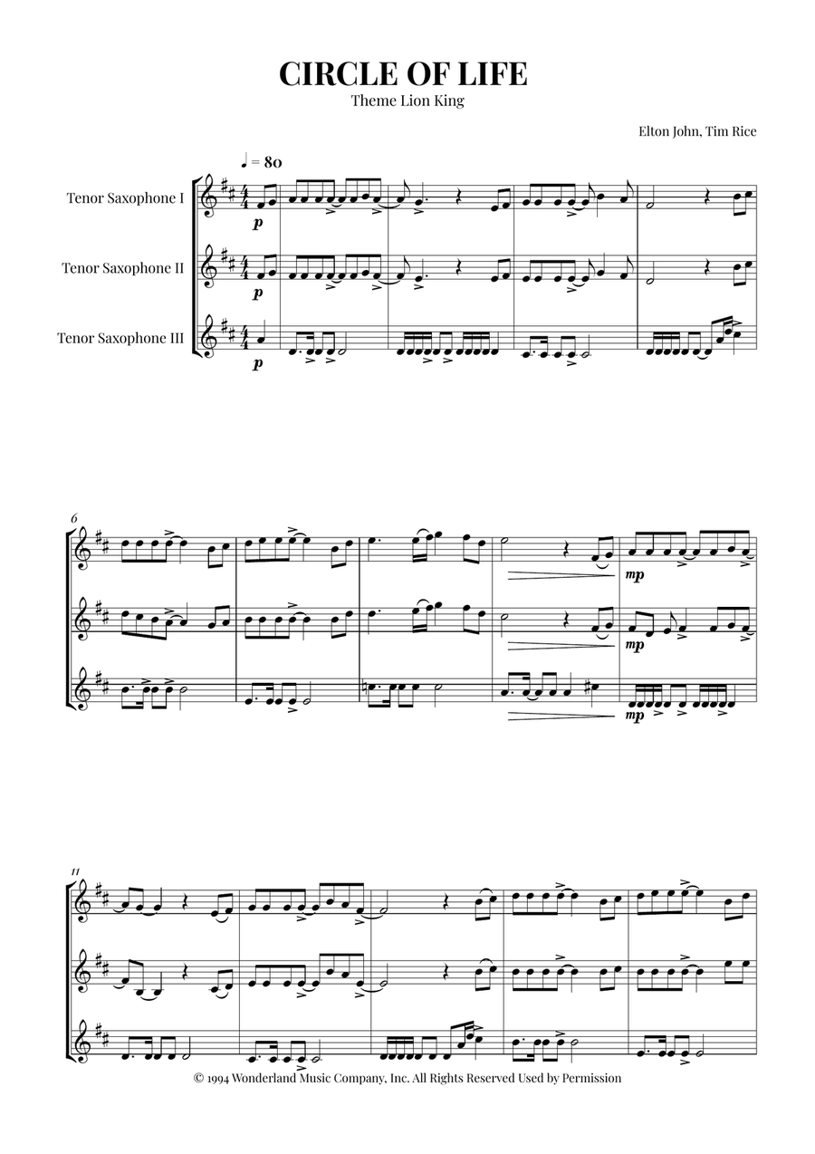 Circle Of Life Woodwind Trio scores gallery preview page 1