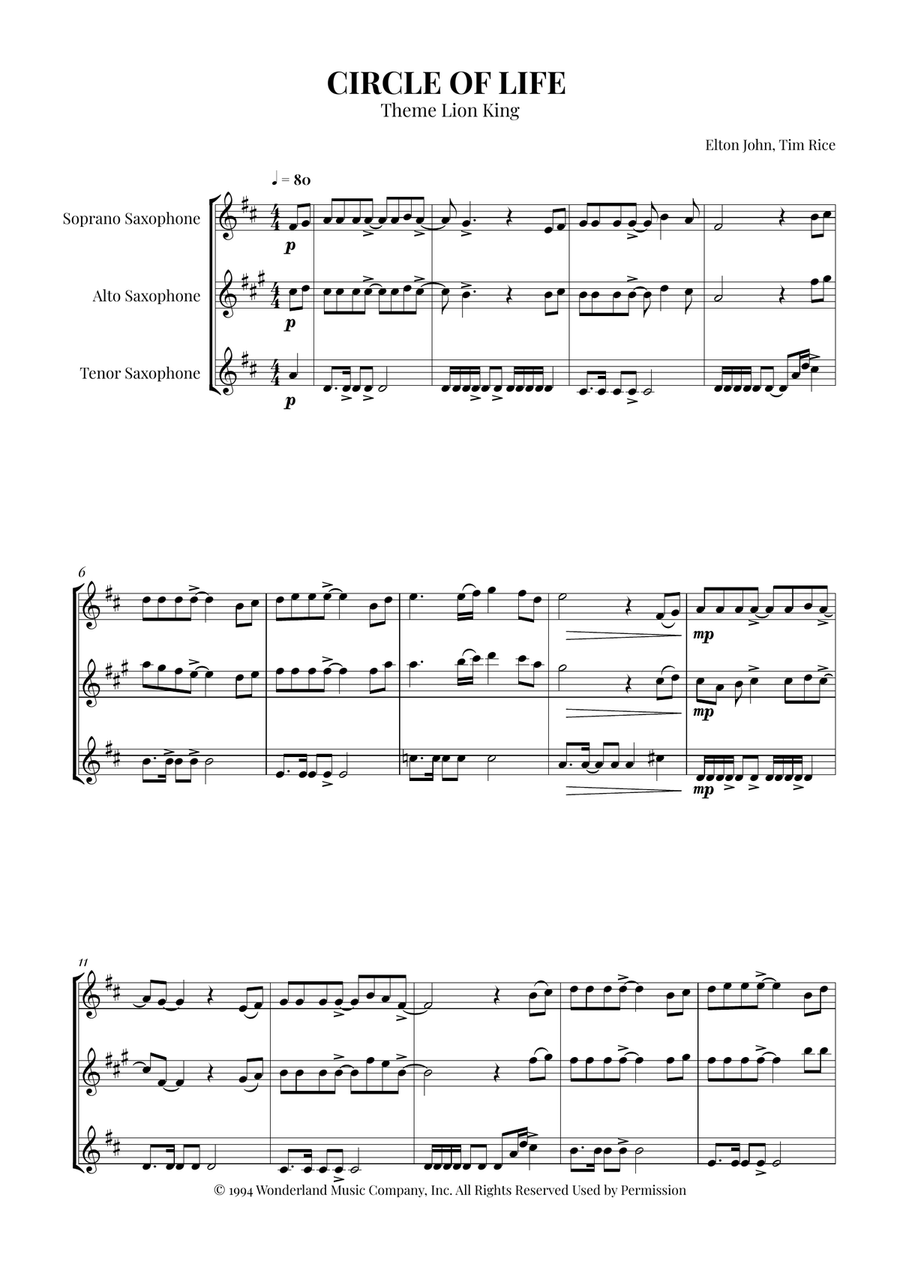 Circle Of Life Woodwind Trio scores gallery preview page 1