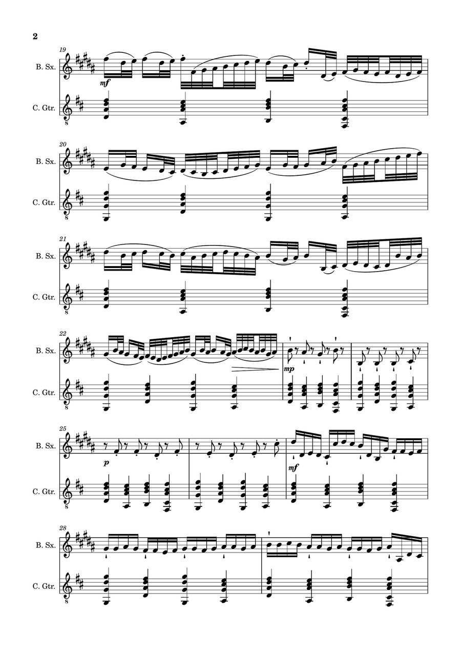 Canon in D Major, P.37; T.337. Arranged for B. Sax and Guitar Chamber Music scores gallery preview page 2